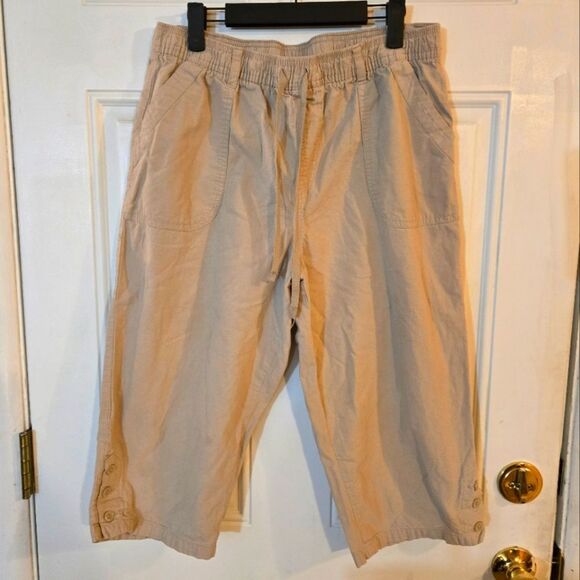 Gloria Vanderbilt Shorts Womens Size Large Beige PullOn Drawstring Casual Cotton - Picture 1 of 4